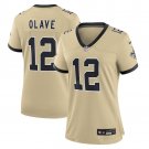 women's New Orleans Saints Uniform 12 Chris Olave Jersey Stitched Activewear Gold Shirt