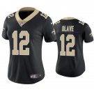 women's New Orleans Saints Uniform 12 Chris Olave Jersey Stitched Activewear Black Shirt