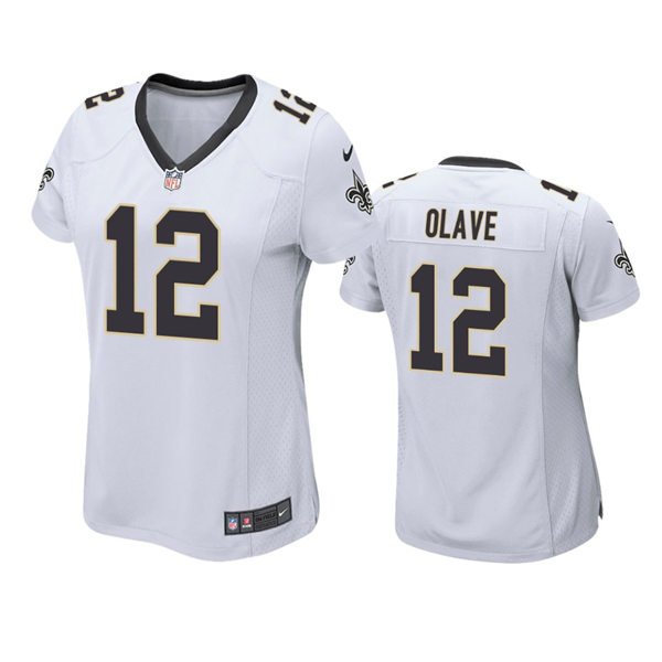 women's New Orleans Saints Uniform 12 Chris Olave Jersey Stitched Activewear White Shirt