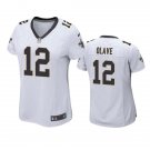 women's New Orleans Saints Uniform 12 Chris Olave Jersey Stitched Activewear White Shirt