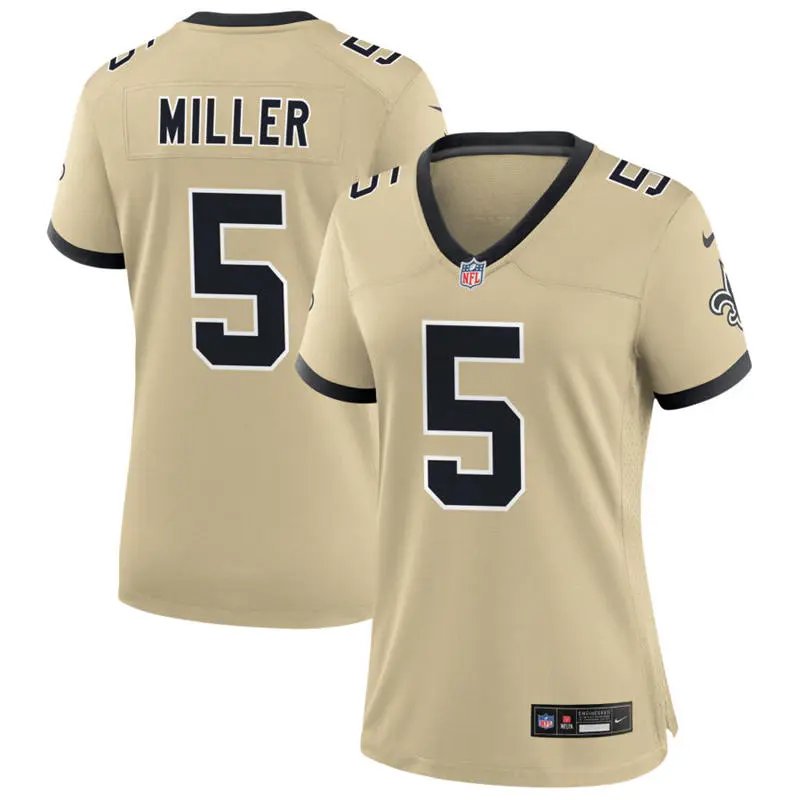 women's New Orleans Saints Uniform 5 Kendre Miller Jersey Stitched Activewear Gold Shirt