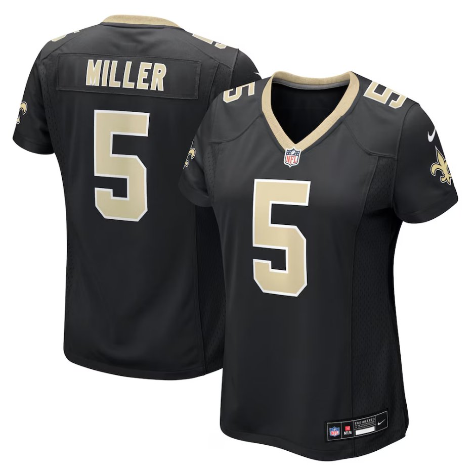 women's New Orleans Saints Uniform 5 Kendre Miller Jersey Stitched Activewear Black Shirt