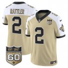 adult & youth Saints Uniform 2 Spencer Rattler Jersey Stitched Gold-White 60th Anniversary Patch