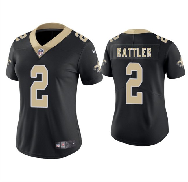 women's New Orleans Saints Uniform 2 Spencer Rattler Jersey Stitched Activewear Black Shirt