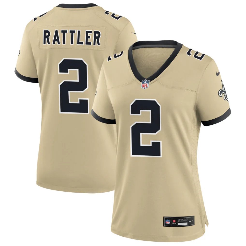 women's New Orleans Saints Uniform 2 Spencer Rattler Jersey Stitched Activewear Gold Shirt
