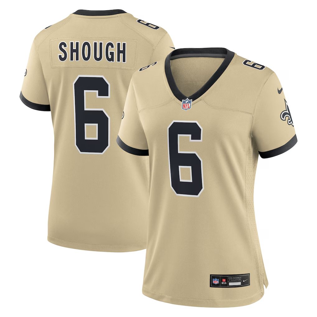 women's New Orleans Saints Uniform 6 Tyler Shough Jersey Stitched Activewear Gold Shirt