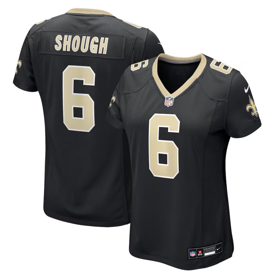 women's New Orleans Saints Uniform 6 Tyler Shough Jersey Stitched Activewear Black Shirt