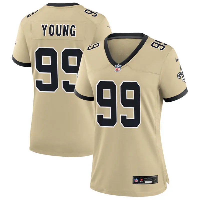 women's New Orleans Saints Uniform 99 Chase Young Jersey Stitched Activewear Gold Shirt