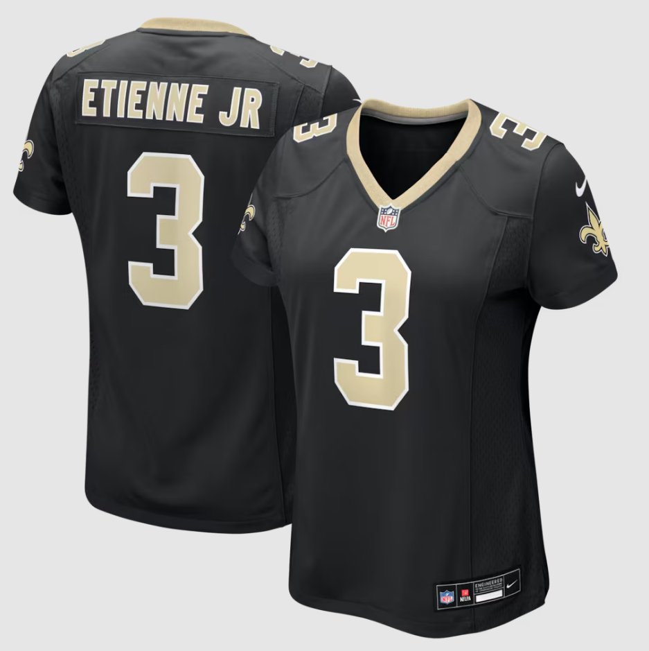 women's New Orleans Saints Uniform 3 Travis Etienne Jr Jersey Stitched Activewear Black Shirt