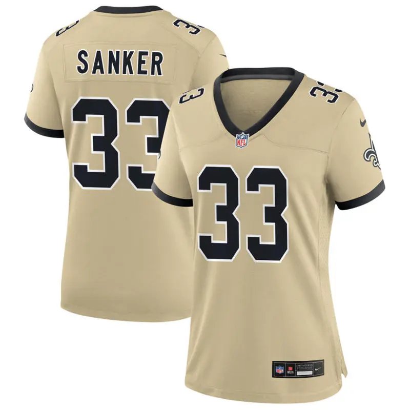 women's New Orleans Saints Uniform 33 Jonas Sanker Jersey Stitched Activewear Gold Shirt