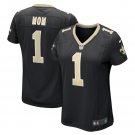 women's New Orleans Saints Uniform Number 1 Mom Jersey Stitched Activewear Black Shirt