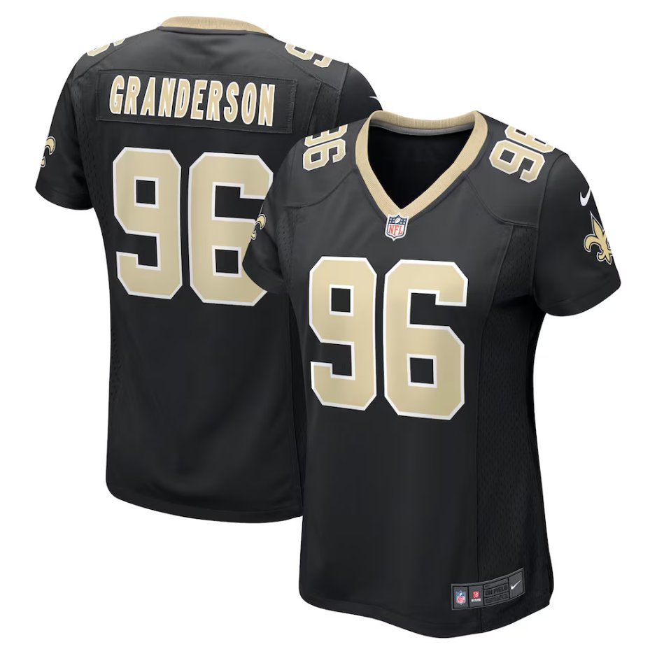 women's New Orleans Saints Uniform 96 Carl Granderson Jersey Stitched Activewear Black Shirt