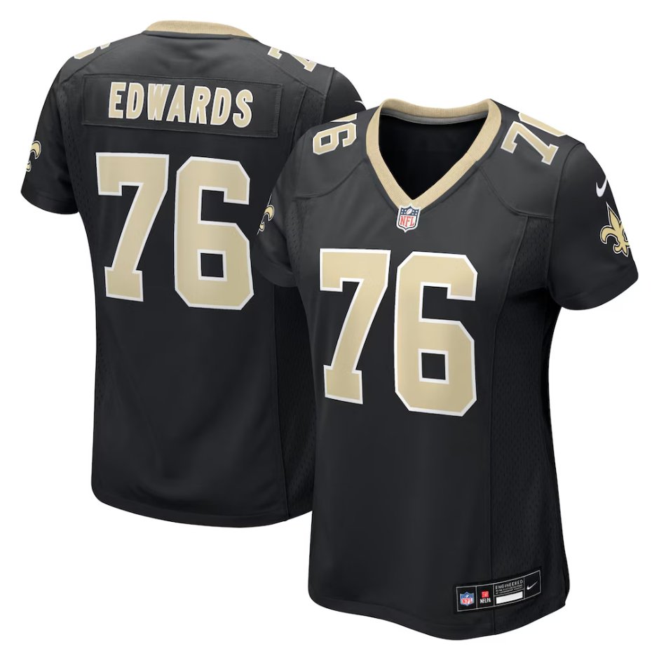 women's New Orleans Saints Uniform 76 David Edwards Jersey Stitched Activewear Black Shirt