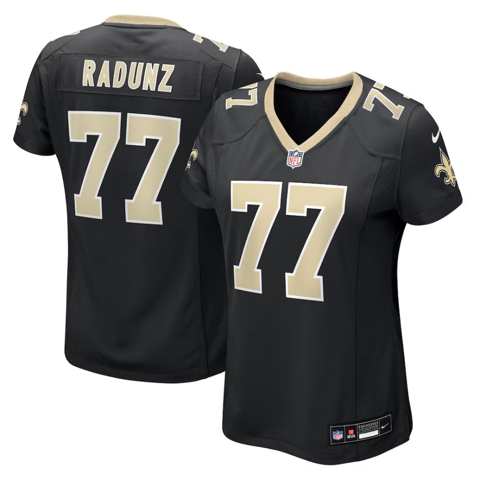 women's New Orleans Saints Uniform 77 Dillon Radunz Jersey Stitched Activewear Black Shirt