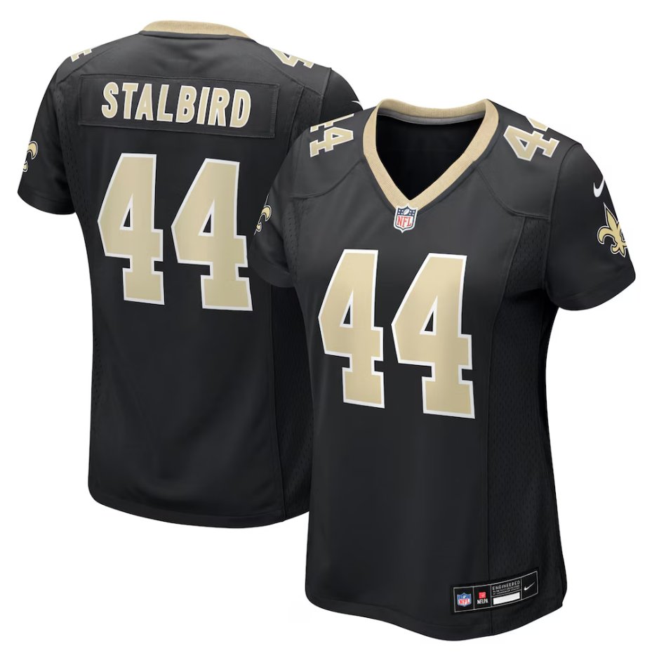 women's New Orleans Saints Uniform 44 Isaiah Stalbird Jersey Stitched Activewear Black Shirt