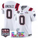 adult & youth NE Patriots 0 Christian Gonzalez Jersey White 2026 Super Bowl LX and USA 250' Patch