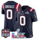 adult & youth NE Patriots 0 Christian Gonzalez Jersey Navy 2026 Super Bowl LX and USA 250' Patch