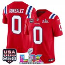 adult & youth NE Patriots 0 Christian Gonzalez Jersey Red 2026 Super Bowl LX and USA 250' Patch