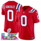 adult & youth,toddler NE Patriots 0 Christian Gonzalez Jersey Stitched Red 2026 Super Bowl LX Patch