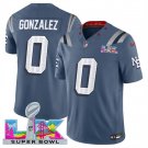 adult & youth,toddler NE Patriots 0 Christian Gonzalez Jersey Stitched Blue 2026 Super Bowl LX Patch