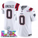 adult & youth,toddler Patriots 0 Christian Gonzalez Jersey Stitched White 2026 Super Bowl LX Patch