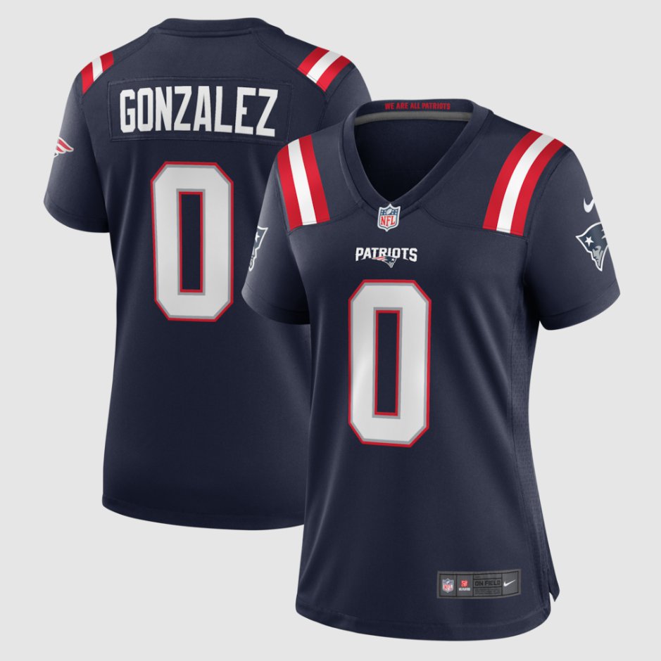 women's New England Patriots Uniform 0 Christian Gonzalez Jersey Stitched Activewear Navy Shirt