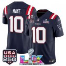 adult & youth Patriots 10 Drake Maye Jersey Navy 2026 Super Bowl LX and USA 250' with C Patch