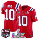 adult & youth Patriots 10 Drake Maye Jersey Red 2026 Super Bowl LX and USA 250' with C Patch