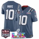 adult & youth Patriots 10 Drake Maye Jersey Blue 2026 Super Bowl LX and USA 250' with C Patch