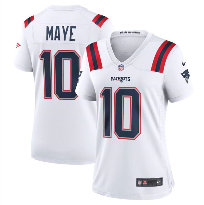 women's New England Patriots Uniform 10 Drake Maye Jersey Stitched Activewear White Shirt