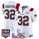 adult & youth NE Patriots 32 TreVeyon Henderson  Jersey White 2026 Super Bowl LX and USA 250' Patch