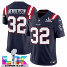 adult & youth,toddler Patriots 32 TreVeyon Henderson Jersey Stitched Navy 2026 Super Bowl LX Patch