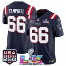adult & youth,toddler NE Patriots 66 Will Campbell Jersey Stitched Navy 2026 Super Bowl LX Patch