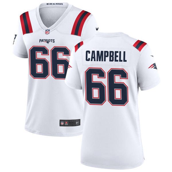 women's New England Patriots Uniform 66 Will Campbell Jersey Stitched Activewear White Shirt