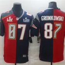 adult Buccaneers & Patriots 87 Rob Gronkowski Jersey Stitched Split Red/Navy Super Bowl LV/LIII