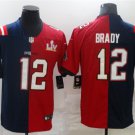 adult Patriots &  Buccaneers 12 Tom Brady Jersey Stitched Shirt Split Navy/Red Super Bowl LV