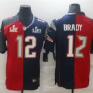 adult Buccaneers & Patriots 12 Tom Brady Jersey Stitched Shirt Split Red/Navy Super Bowl LV/LIII