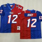 adult NE Patriots Uniform 12 Tom Brady Jersey Stitched Royal/Red Split Two Tone Throwback Shirt