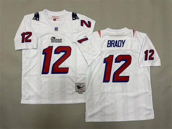 adult NE Patriots Uniform 12 Tom Brady Jersey Stitched Activewear White M&N Throwback Mesh Shirt