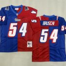 adult NE Patriots Uniform 54 Tedy Bruschi Jersey Stitched Royal/Red Split Two Tone Throwback Shirt