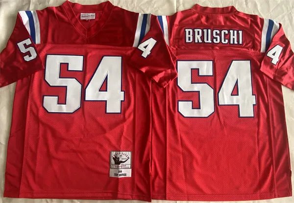 adult NE Patriots Uniform 54 Tedy Bruschi Jersey Stitched Activewear Red M&N Throwback Mesh Shirt