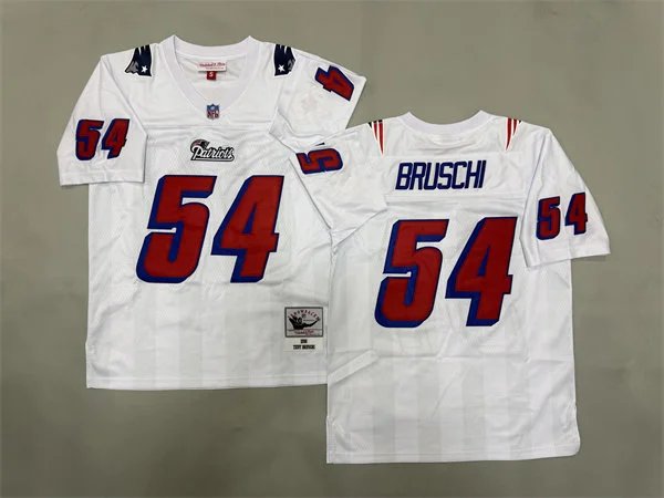 adult NE Patriots Uniform 54 Tedy Bruschi Jersey Stitched Activewear White M&N Throwback Mesh Shirt