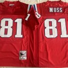 adult NE Patriots Uniform 81 Randy Moss Jersey Stitched Activewear Red M&N Throwback Mesh Shirt