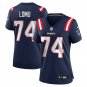 women's New England Patriots Uniform 74 Caleb Lomu Jersey Stitched Activewear Navy Shirt
