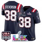 adult & youth NE Patriots 38 Rhamondre Stevenson  Jersey Navy 2026 Super Bowl LX and USA 250' Patch