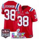 adult & youth NE Patriots 38 Rhamondre Stevenson  Jersey Red 2026 Super Bowl LX and USA 250' Patch