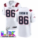 adult & youth,toddler NE Patriots 86 Efton Chism III Jersey Stitched White 2026 Super Bowl LX Patch