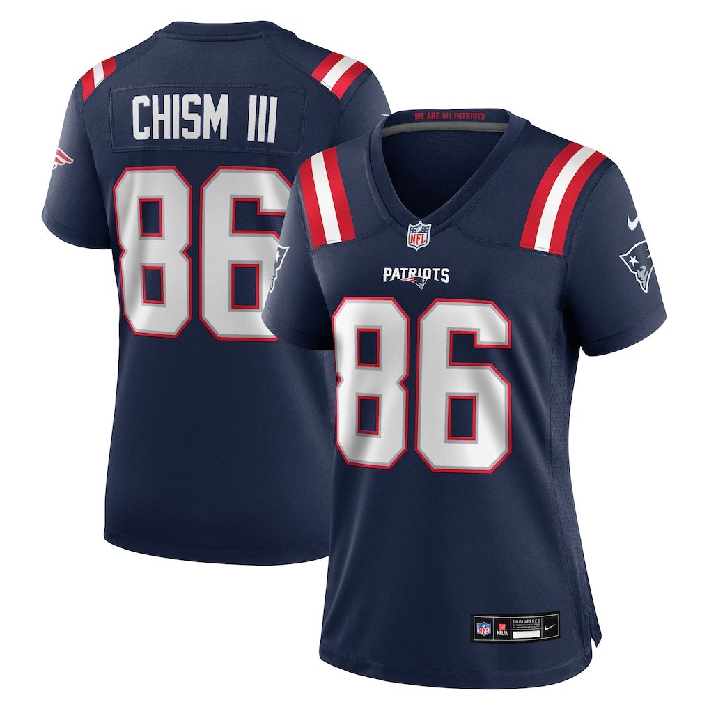 women's New England Patriots Uniform 86 Efton Chism III Jersey Stitched Activewear Navy Shirt