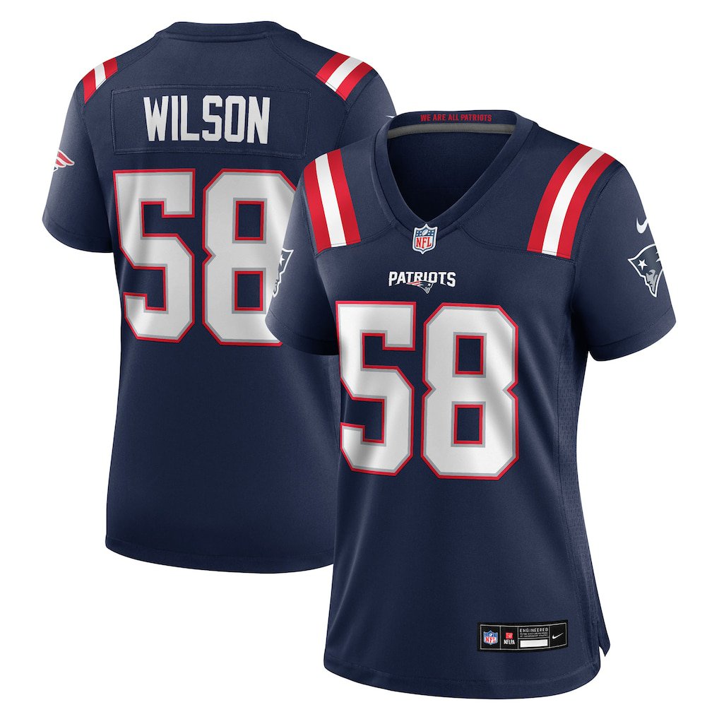 women's New England Patriots Uniform 58 Jared Wilson Jersey Stitched Activewear Navy Shirt