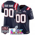 adult & youth NE Patriots 00 Custom name number Jersey Navy 2026 Super Bowl LX and USA 250' Patch